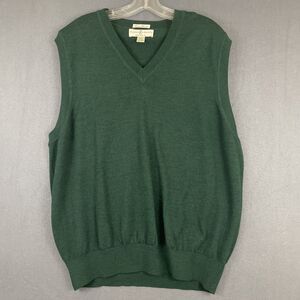 Fairway & Greene Italian Merino Wool Sleeveless V-Neck Sweater Vest L Dark Green